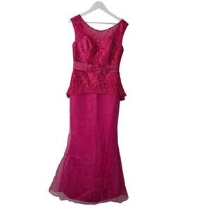 Pink Satin & Chiffon Bodycon Fishtail Bridal Guest Maxi Dress with Sequence
